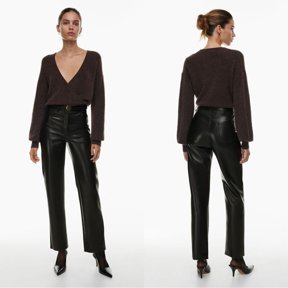 Aritzia Wilfred The Melina Pants High-Rise Straight-Leg Vegan Leather Black 2